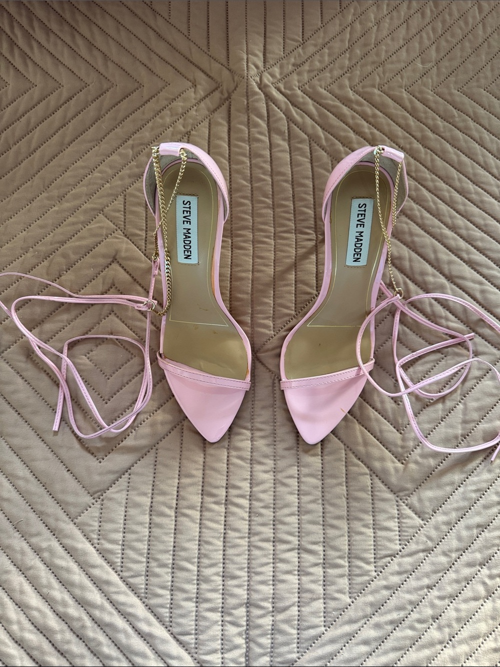 Steve Madden Pink Lace-Up Pointed Toe Heels with Gold Chain